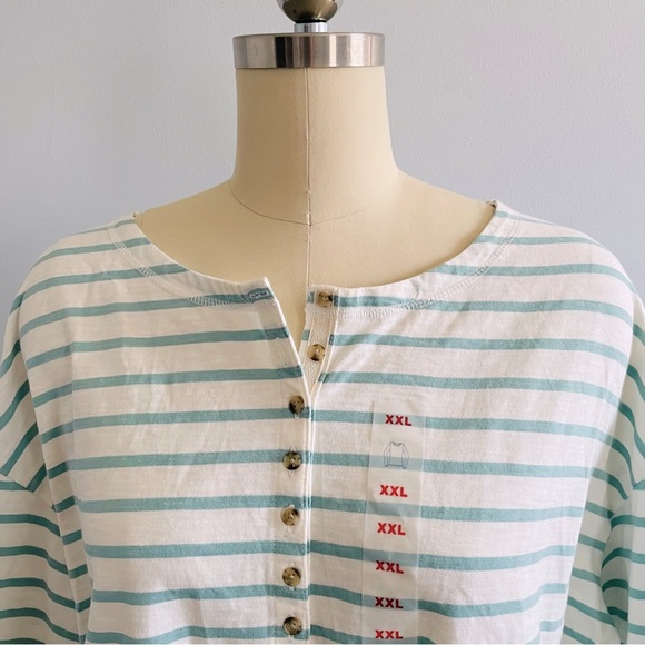 Old Navy Cropped Loose Mariner-Stripe Long-Sleeve Henley Tee- Jade- Size XXL-NWT - Picture 3 of 10